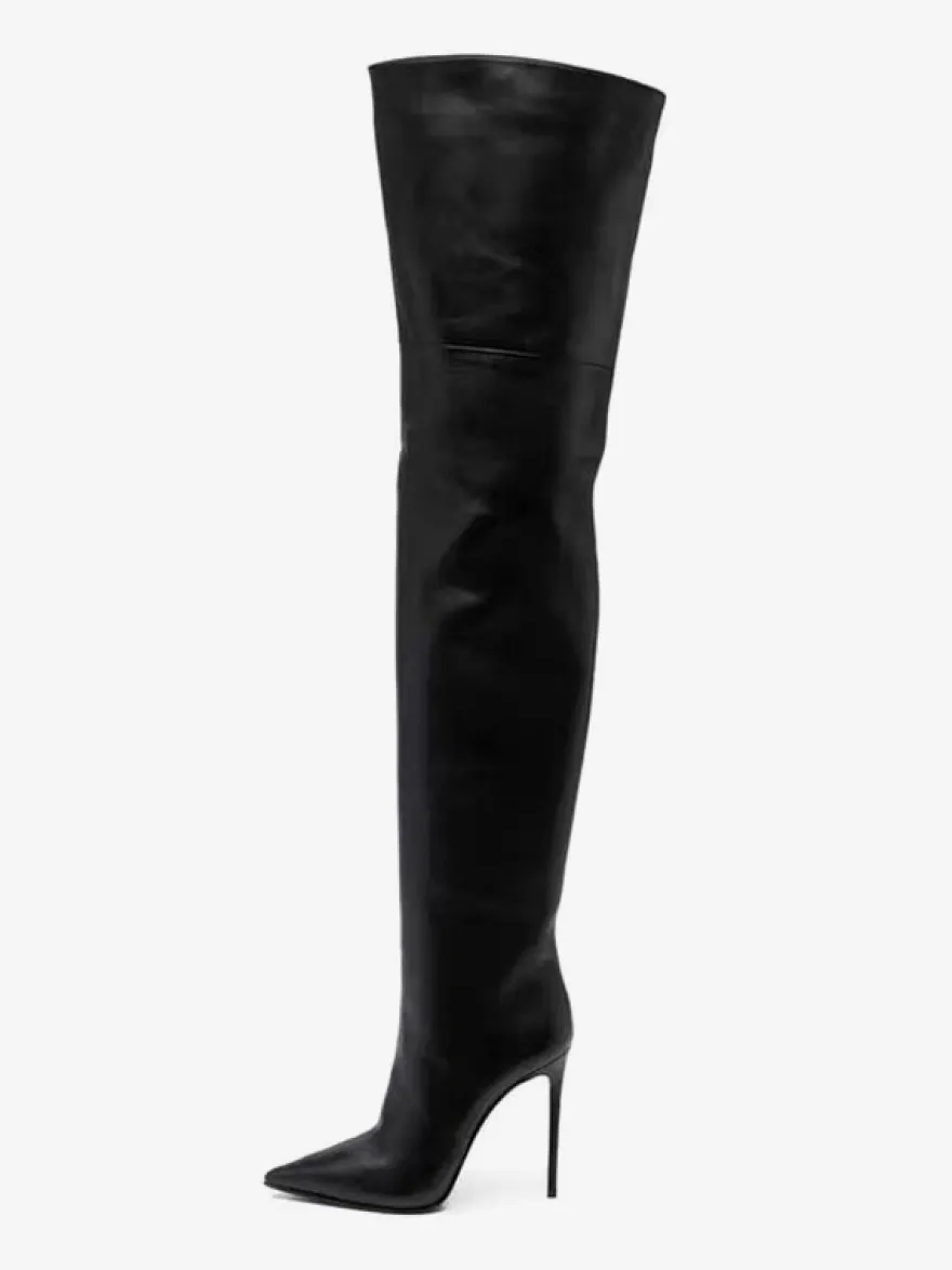Cuissardes Noires À Bout Pointu À Talons Hauts Bottes Sexy Femme