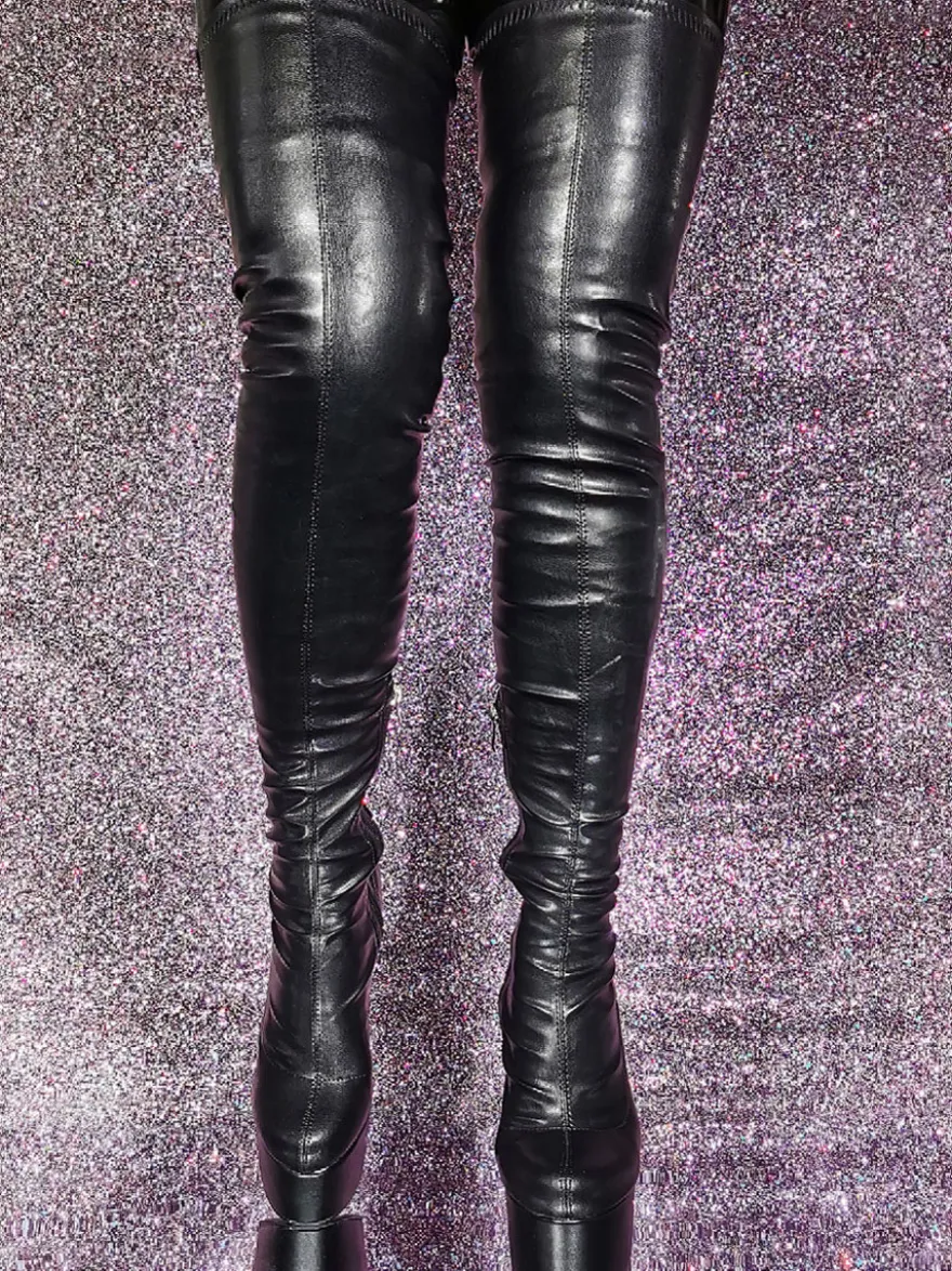 Cuissardes noires à bout rond et plateforme à talons hauts Cuissardes sexy