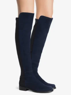 Cuissardes plates pour femmes bottes élastiques en daim chaussures
