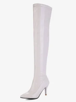 Cuissardes pour femmes Bottes en cuir verni à bout pointu Bottes à talon aiguille en cuir brillant