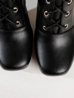 Cuissardes pour femmes Bottes d'hiver en cuir PU noir à bout carré et talon épais