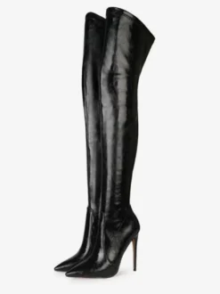 Cuissardes pour femmes Bottes noires à talons aiguilles et bout pointu