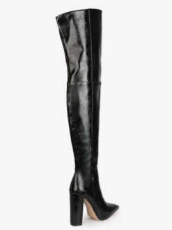 Cuissardes pour femmes Bottes à talons épais en cuir PU à bout pointu noir