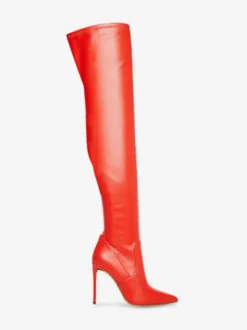 Cuissardes rouges à bout pointu et à talons hauts élastiques bottes au genou