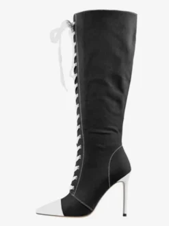 Cuissardes Style Sport De Grande Taille À Lacets À Bout Pointu Bottes À Talons Hauts