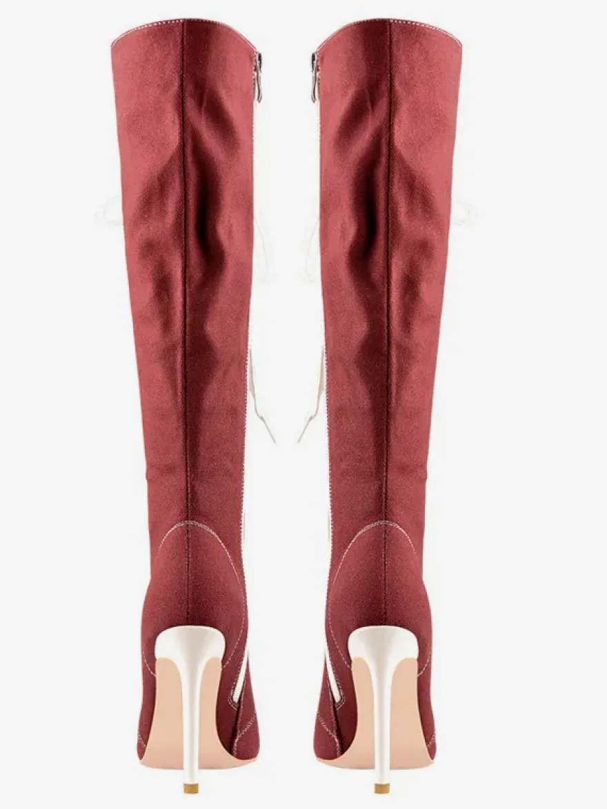 Cuissardes Style Sport De Grande Taille À Lacets À Bout Pointu Bottes À Talons Hauts