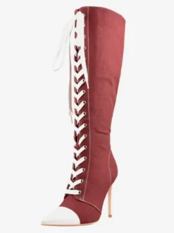 Cuissardes Style Sport De Grande Taille À Lacets À Bout Pointu Bottes À Talons Hauts