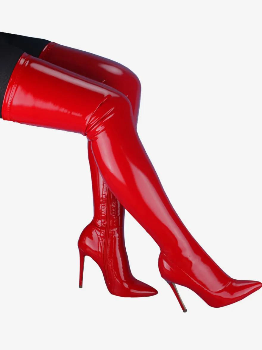Cuissardes à Talon Aiguille pour Femme en Cuir Verni Brillant