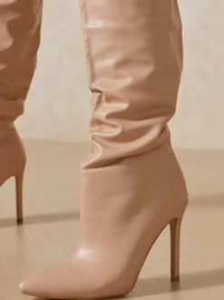 Cuissardes à Talons Hauts avec Bout Pointu Femme en Cuir Synthétique Unicolore