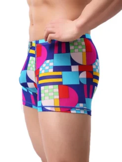 Culotte homme imprimée Aqua géométrique Lycra soie Boxer slips Lingerie