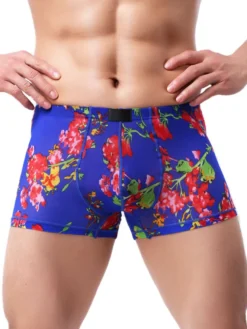 Culotte homme imprimée Aqua géométrique Lycra soie Boxer slips Lingerie
