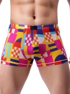 Culotte homme imprimée Aqua géométrique Lycra soie Boxer slips Lingerie