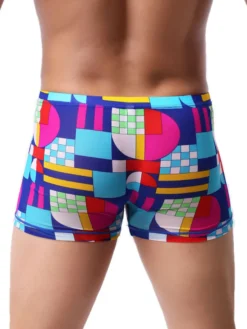 Culotte homme imprimée Aqua géométrique Lycra soie Boxer slips Lingerie