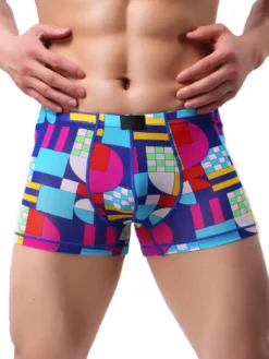 Culotte homme imprimée Aqua géométrique Lycra soie Boxer slips Lingerie