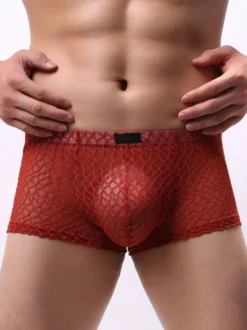 Culotte Sexy Pour Hommes Orange Polyester Boxer Lingerie Hommes Semi-transparents