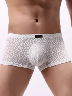 Culotte Sexy Pour Hommes Orange Polyester Boxer Lingerie Hommes Semi-transparents