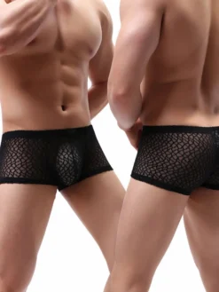 Culotte Sexy Pour Hommes Orange Polyester Boxer Lingerie Hommes Semi-transparents