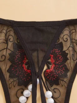 Culotte string en dentelle noire transparente avec perles et perles lingerie féminine