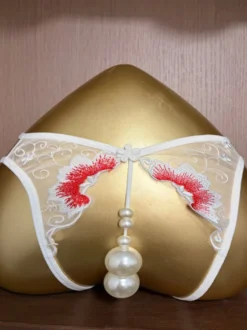 Culotte string en dentelle noire transparente avec perles et perles lingerie féminine