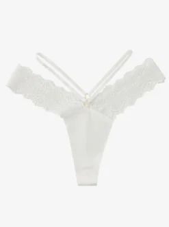 Culotte string à fines bretelles et décolleté en V ornée de dentelle