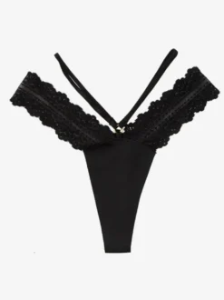 Culotte string à fines bretelles et décolleté en V ornée de dentelle