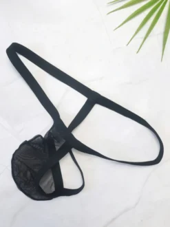 Culotte string sexy en maille rouge transparente pour homme