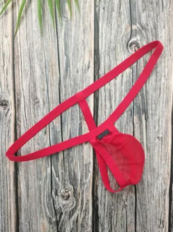 Culotte string sexy en maille rouge transparente pour homme