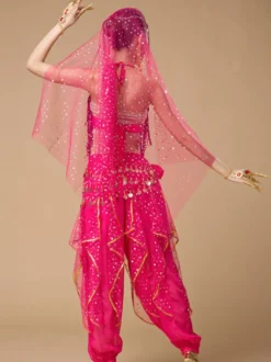 Danse du ventre Costumes Sequin Fringe Rose Polka Dot Danseuse du ventre Tulle Vêtements Danse du ventre pour les femmes Déguisements Halloween