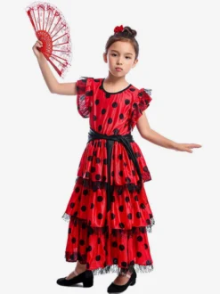 Danse Flamenco Enfants Espagnol Costume De Corrida Rouge Paso Doble Dancing Déguisements Halloween Robe de Princesse Fille