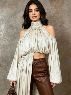 Débardeur abricot à bretelles plissé en coton style décontracté pour femme