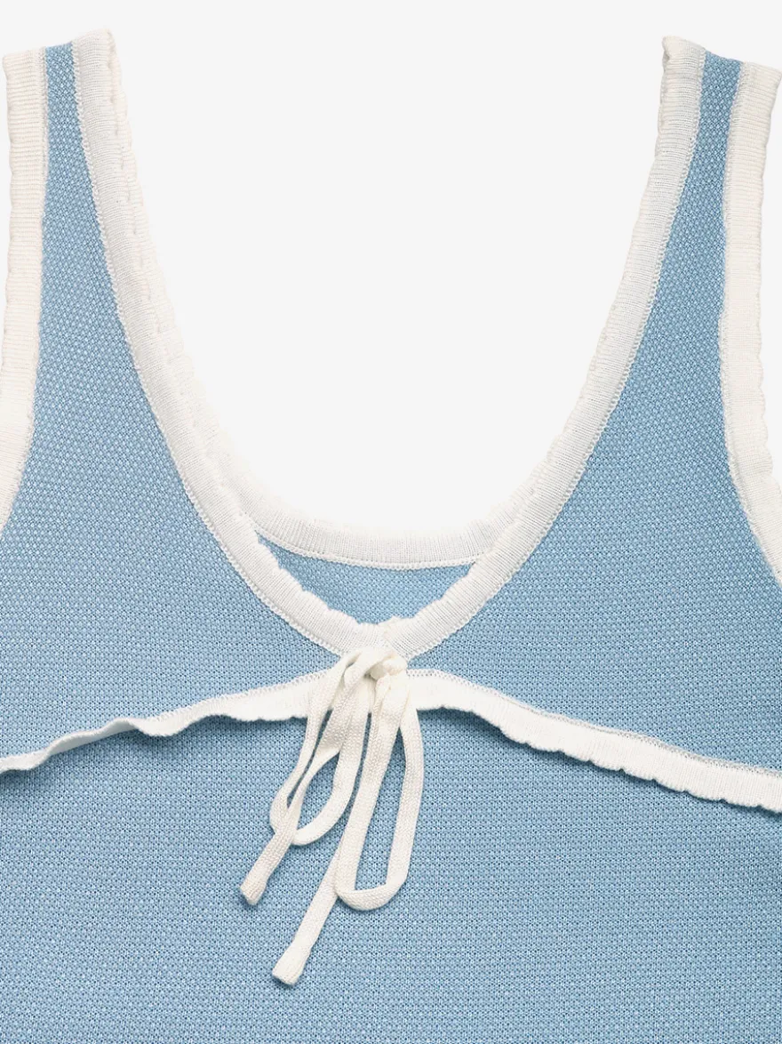 Débardeur bleu à col rond en maille vêtement décontracté d'été pour femme