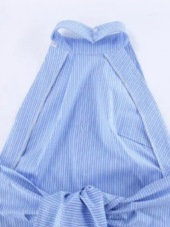 Débardeur bleu dos nu à strass et lacets sexy en coton pour femme