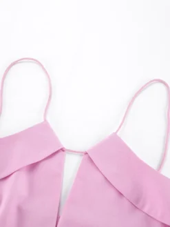 Débardeur bleu marine à bretelles col plissé chic en lin pour femme