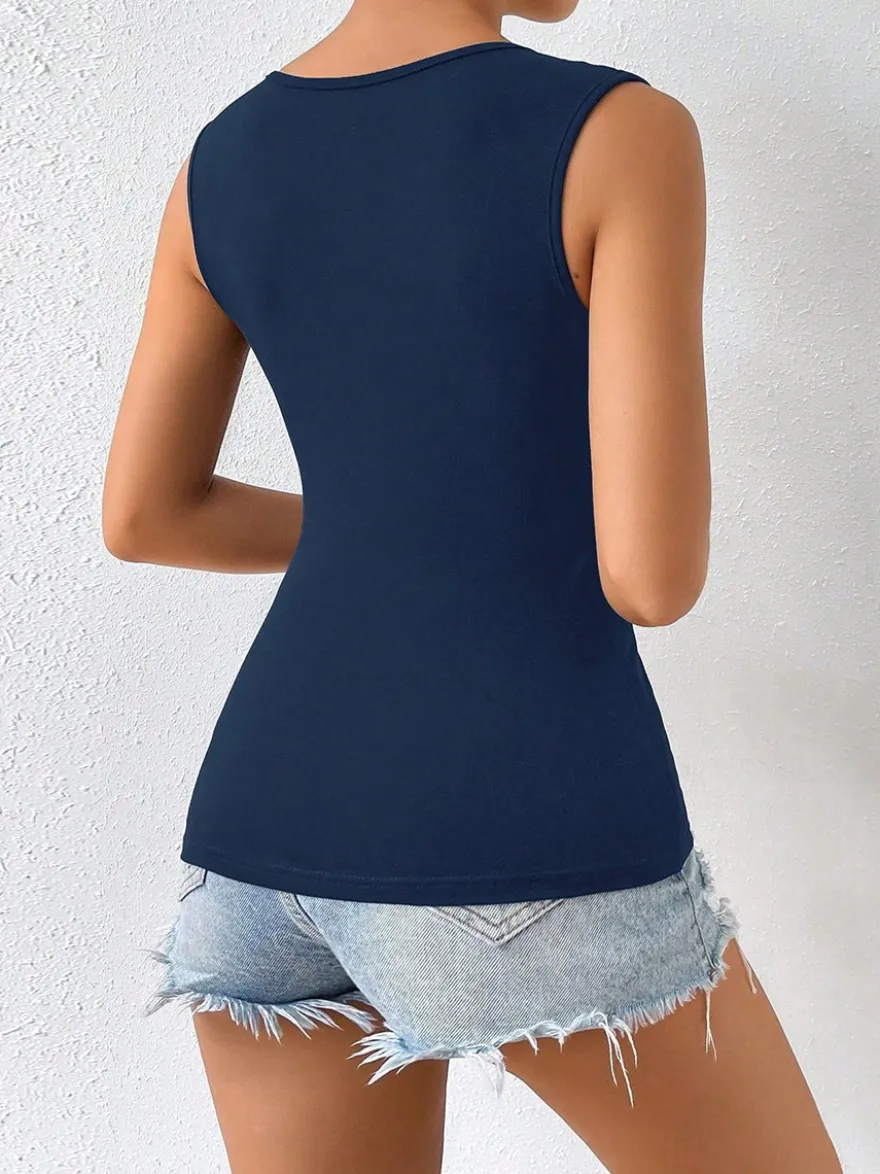 Débardeur bleu marine foncé à bretelles style chic pour femmes