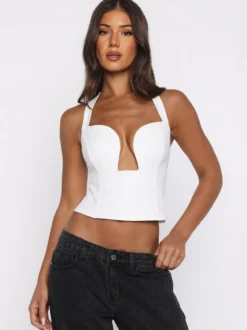 Débardeur court à bretelles croisées décolleté en cœur dos nu et fermeture à nouer coupe ajustée style streetwear