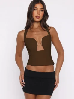 Débardeur court à bretelles croisées décolleté en cœur dos nu et fermeture à nouer coupe ajustée style streetwear