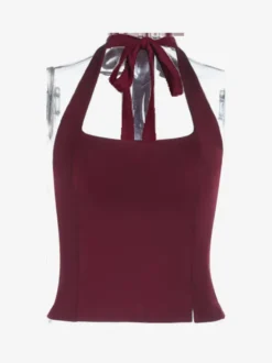Débardeur court dos nu à bretelles - Camisole sexy Balletcore dos nu zippé - Débardeur slim Coquette Aesthetic Night Out 2026