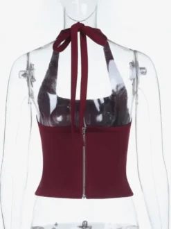 Débardeur court dos nu à bretelles - Camisole sexy Balletcore dos nu zippé - Débardeur slim Coquette Aesthetic Night Out 2026