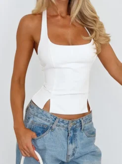 Débardeur court dos nu à bretelles - Camisole sexy Balletcore dos nu zippé - Débardeur slim Coquette Aesthetic Night Out 2026