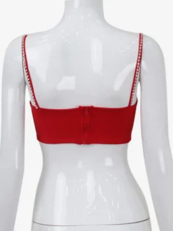 Débardeur court en forme de cœur pour femme - Camisole rouge strass style années 2000 - Club des festivals d'été 2026