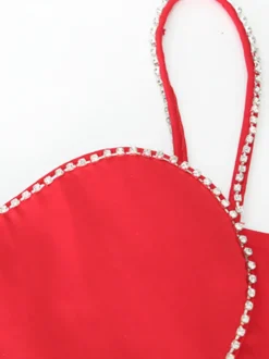Débardeur court en forme de cœur pour femme - Camisole rouge strass style années 2000 - Club des festivals d'été 2026