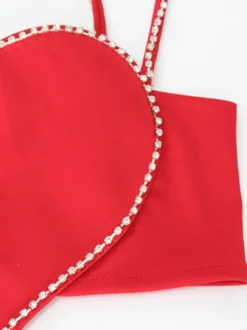 Débardeur court en forme de cœur pour femme - Camisole rouge strass style années 2000 - Club des festivals d'été 2026