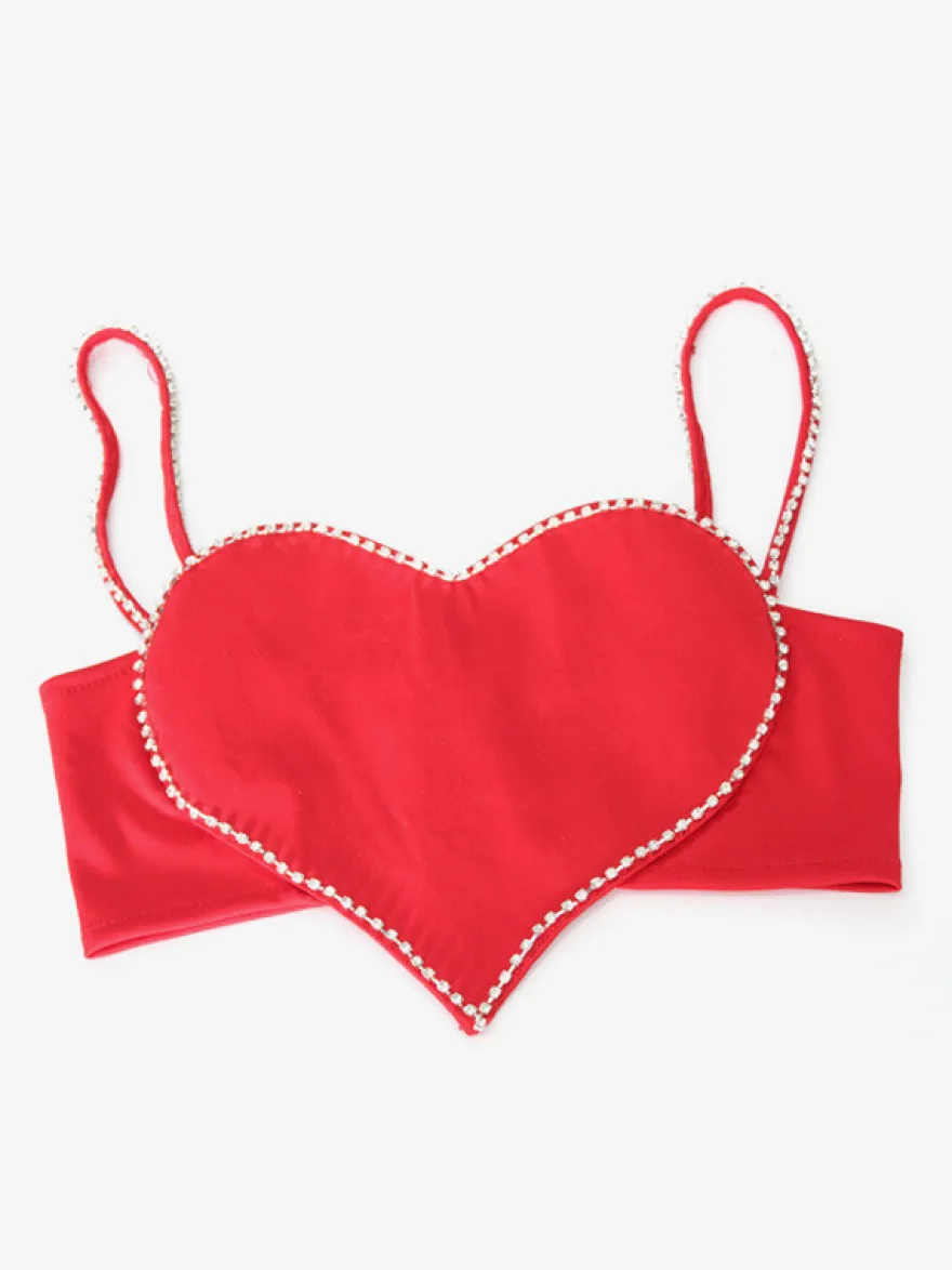 Débardeur court en forme de cœur pour femme - Camisole rouge strass style années 2000 - Club des festivals d'été 2026
