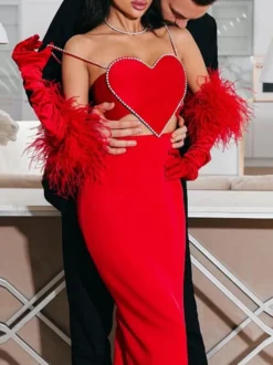 Débardeur court en forme de cœur pour femme - Camisole rouge strass style années 2000 - Club des festivals d'été 2026