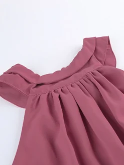 Débardeur dos nu rose poudré froncé ourlet asymétrique à volants blouse d'été fluide