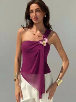 Débardeur fuchsia à fleurs style décontracté pour femme