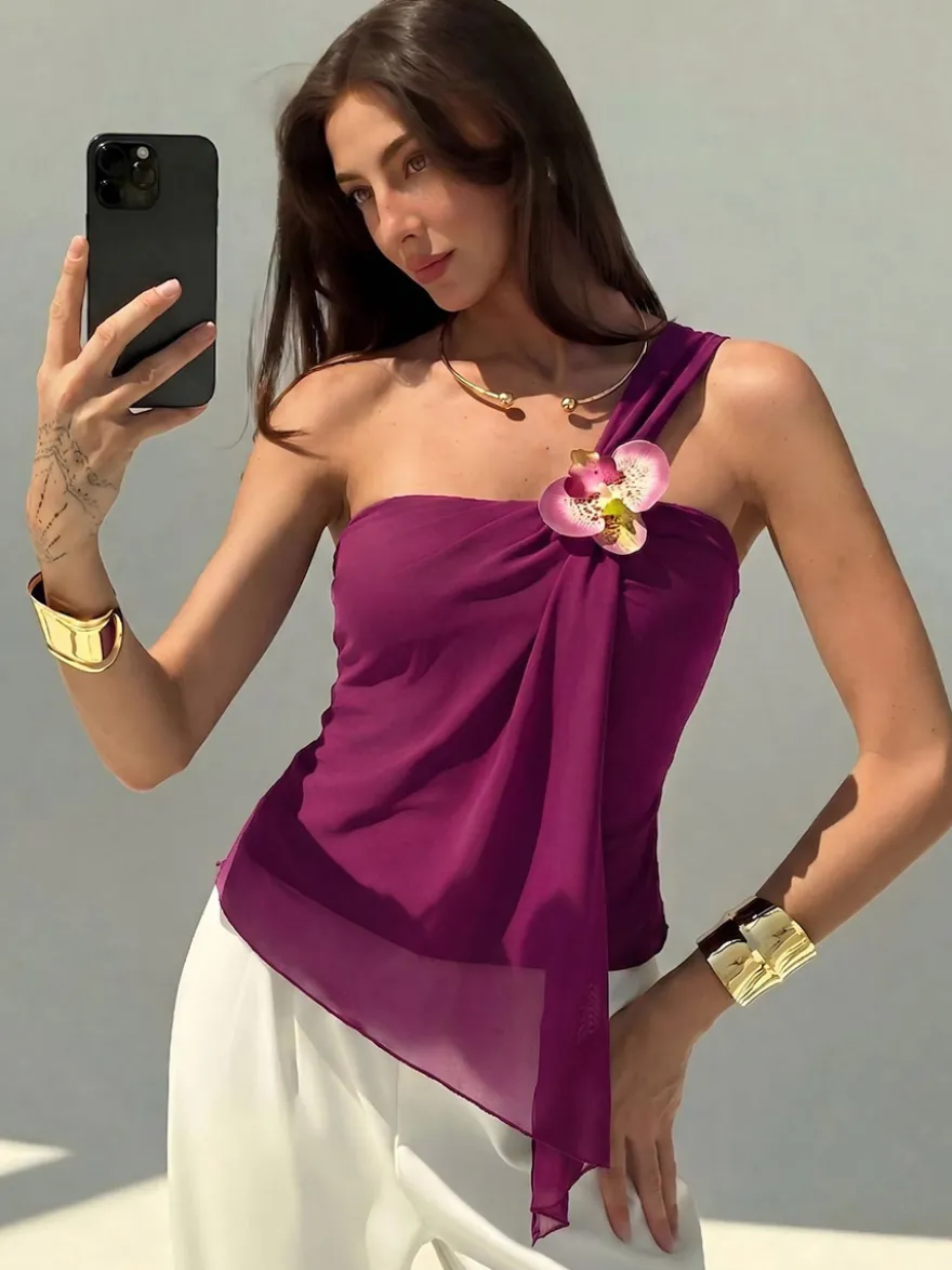 Débardeur fuchsia à fleurs style décontracté pour femme