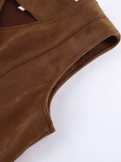 Débardeur kaki à col V vêtements chics débardeurs en daim pour femmes