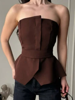 Débardeur marron sans bretelles pour femme