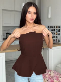 Débardeur marron sans bretelles pour femme